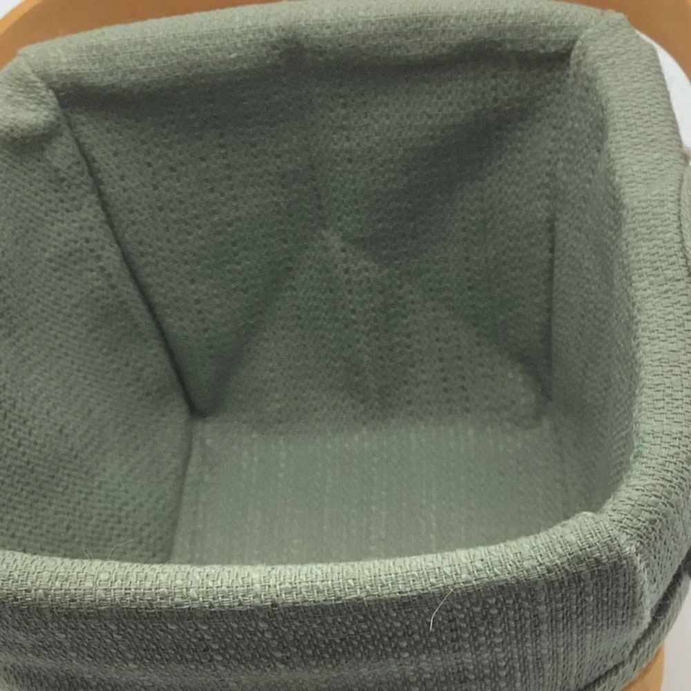 2005 Longaberger Square Handled Basket with Green Fabric and Plastic Liners